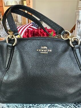 Coach Black Pebbled Leather Shoulder Bag with Gold Hardware